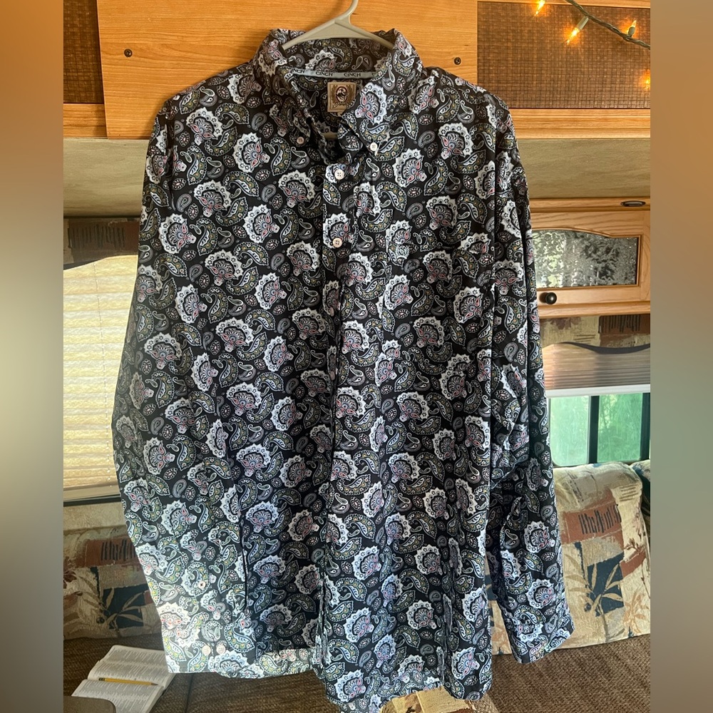 Cinch Black and White Paisley Button Down Shirt